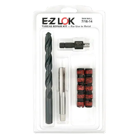 Thread repair kit with self-locking steel inserts for 7/16-14 threads